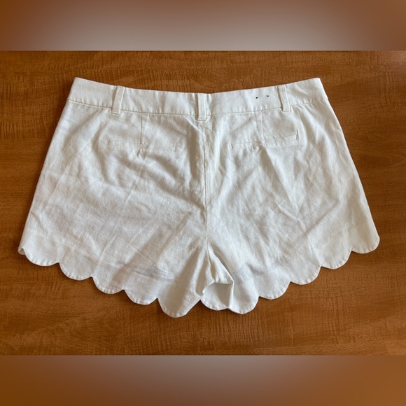 J. Crew Women's White Scalloped Linen Blend Shorts - Picture 2 of 4